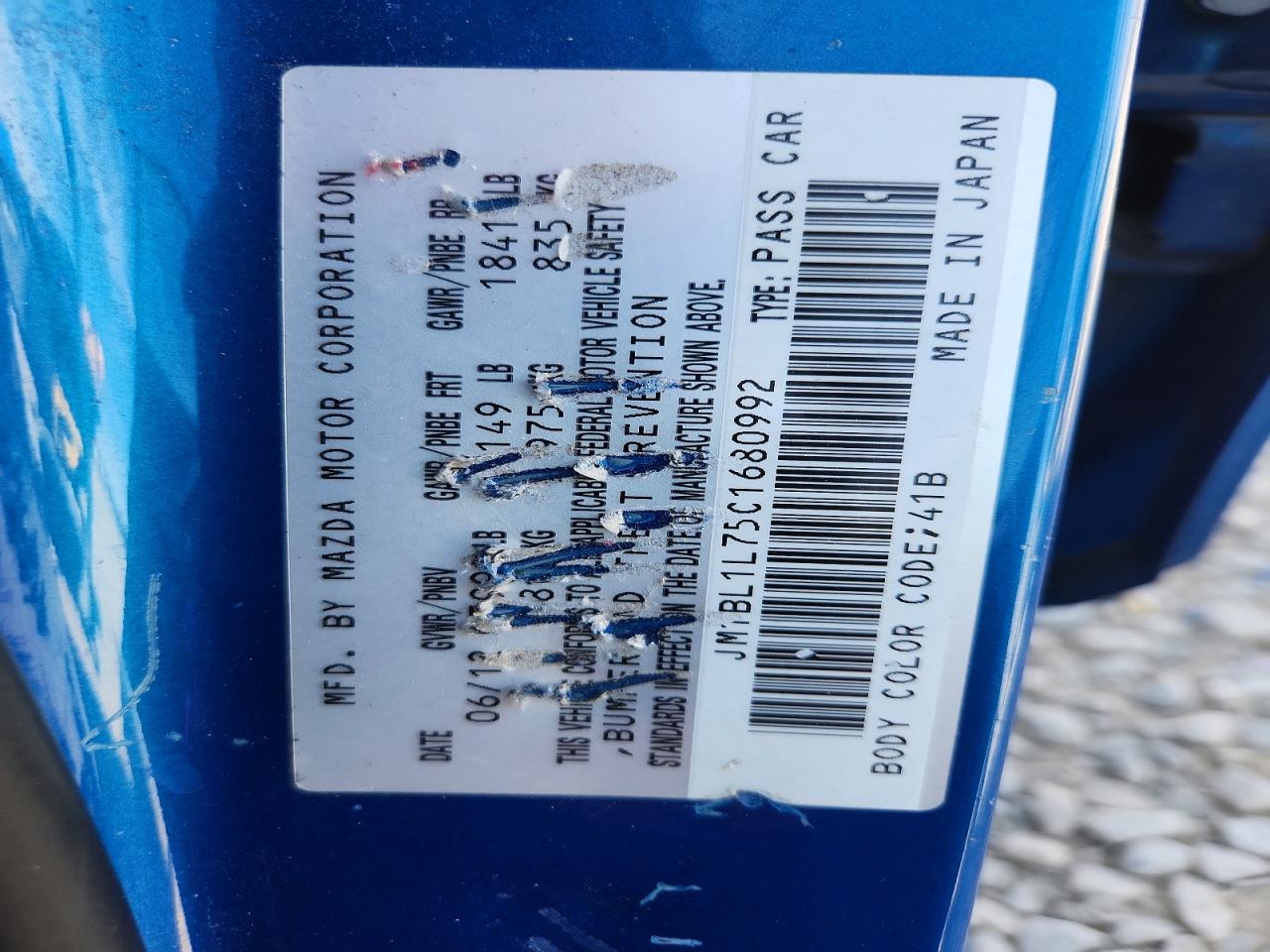 JM1BL1L75C1680992 · 2012 MAZDA 3 · 12/12