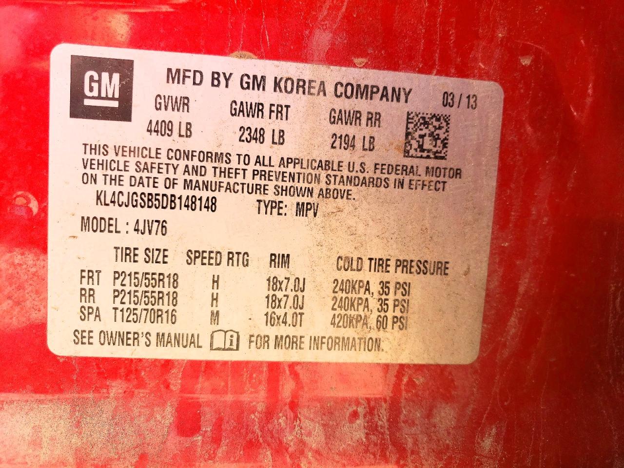 KL4CJGSB5DB148148 · 2013 BUICK ENCORE · 12/12