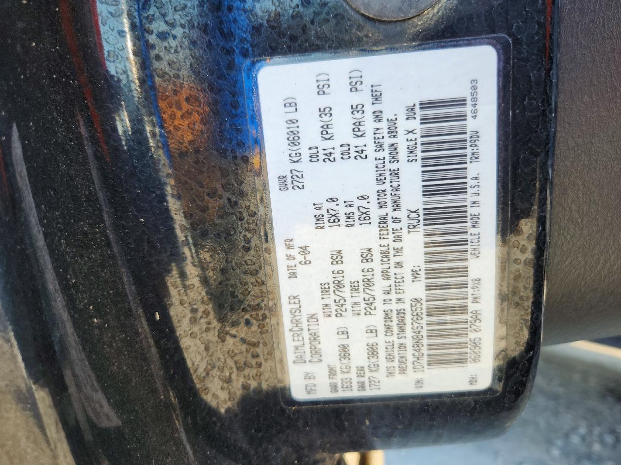 1D7HG48N84S766550 · 2004 DODGE DAKOTA · 12/12