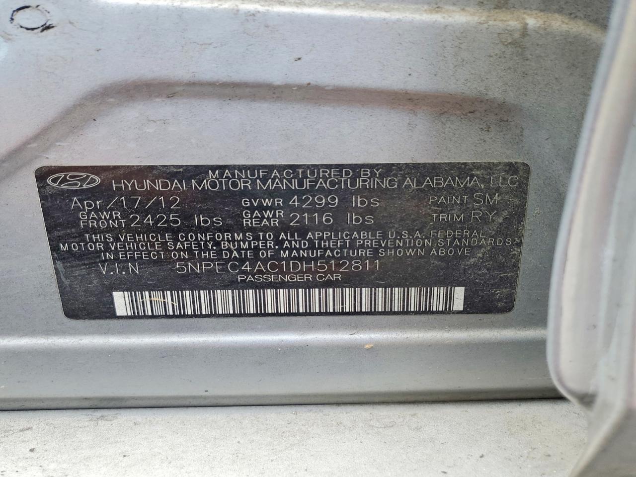 5NPEC4AC1DH512811 · 2013 HYUNDAI SONATA · 12/12