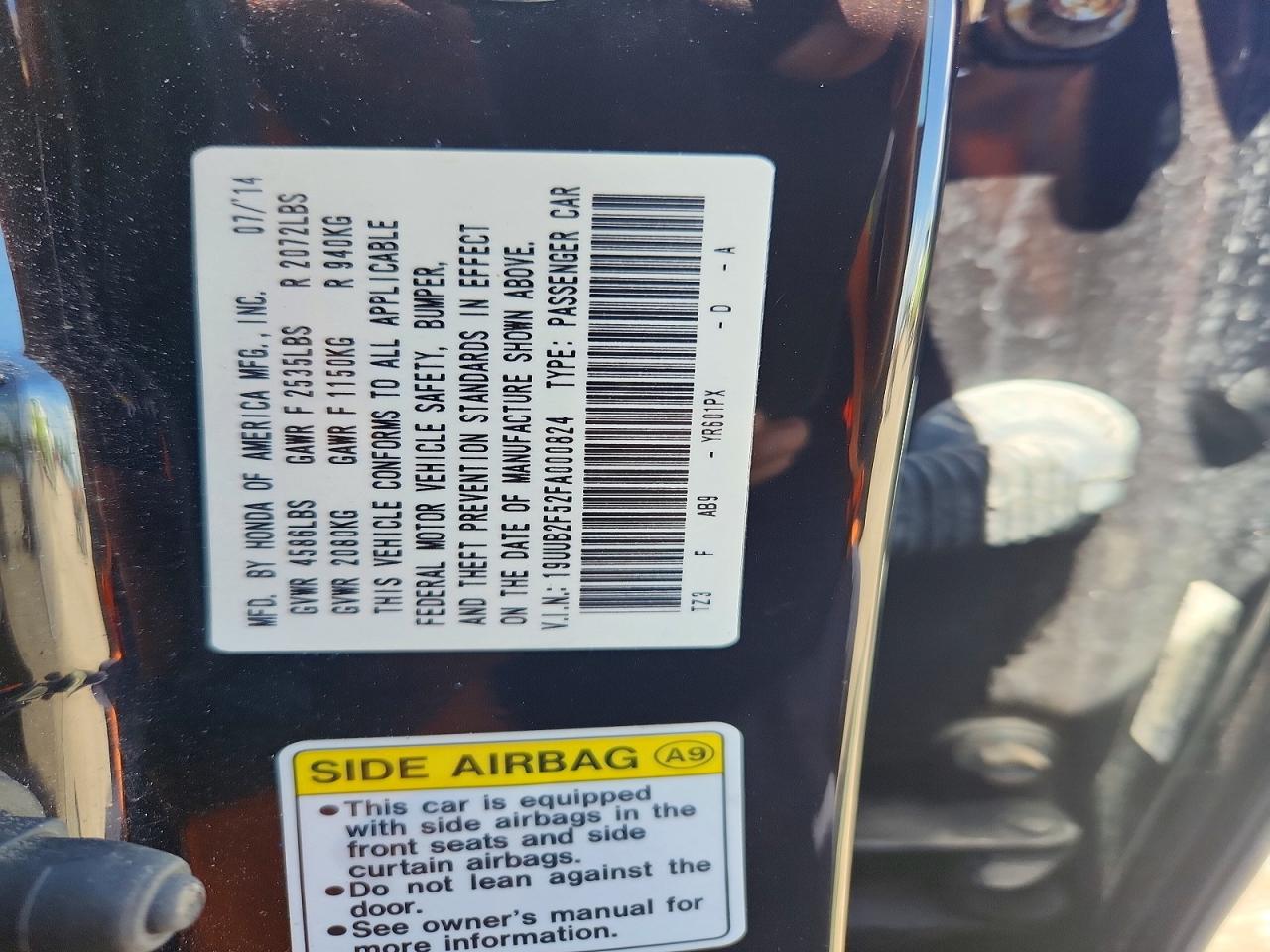 19UUB2F52FA000824 · 2015 ACURA TLX · 12/12