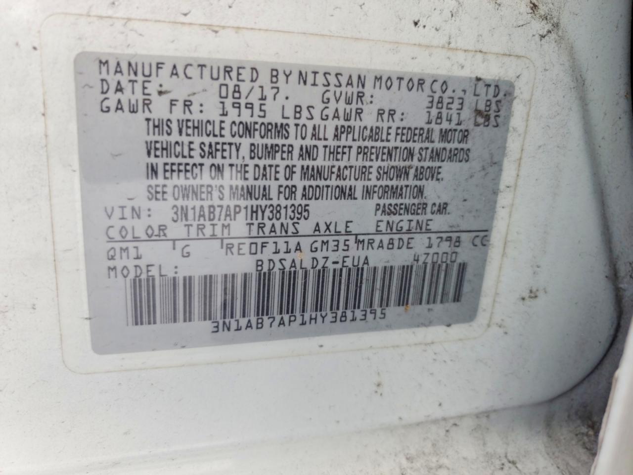 3N1AB7AP1HY381395 · 2017 NISSAN SENTRA · 12/12