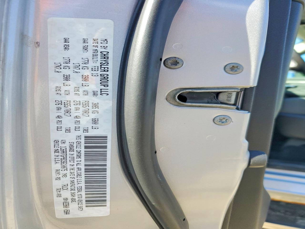 1C6RR7GP8DS610075 · 2013 RAM 1500 · 12/12