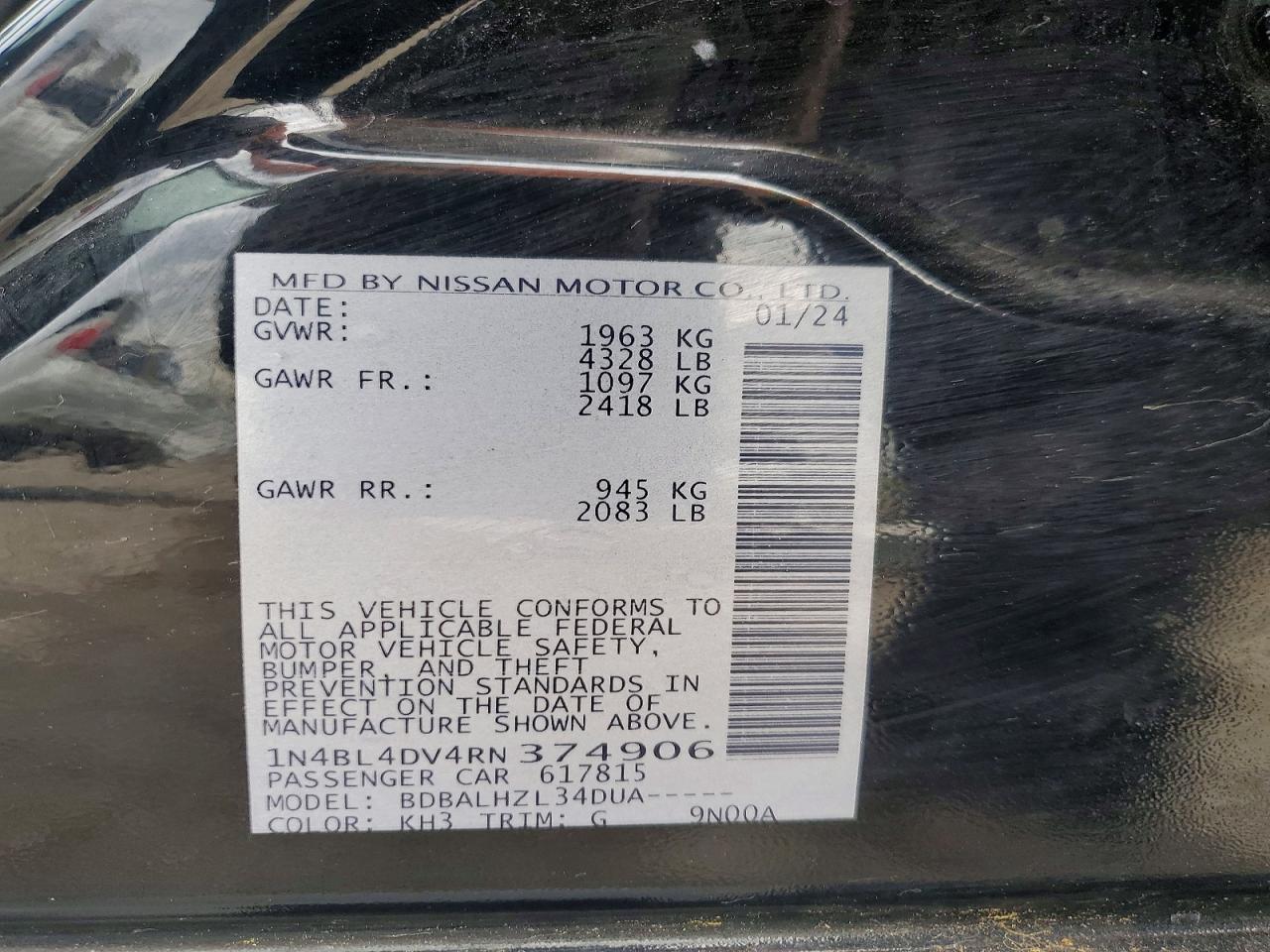 1N4BL4DV4RN374906 · 2024 NISSAN ALTIMA · 12/12