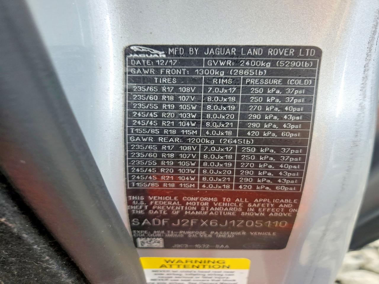 SADFJ2FX6J1Z05110 · 2018 JAGUAR E-PACE · 12/12