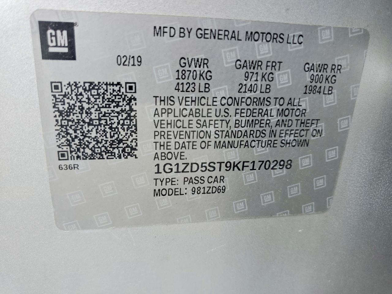 1G1ZD5ST9KF170298 · 2019 CHEVROLET MALIBU · 12/12