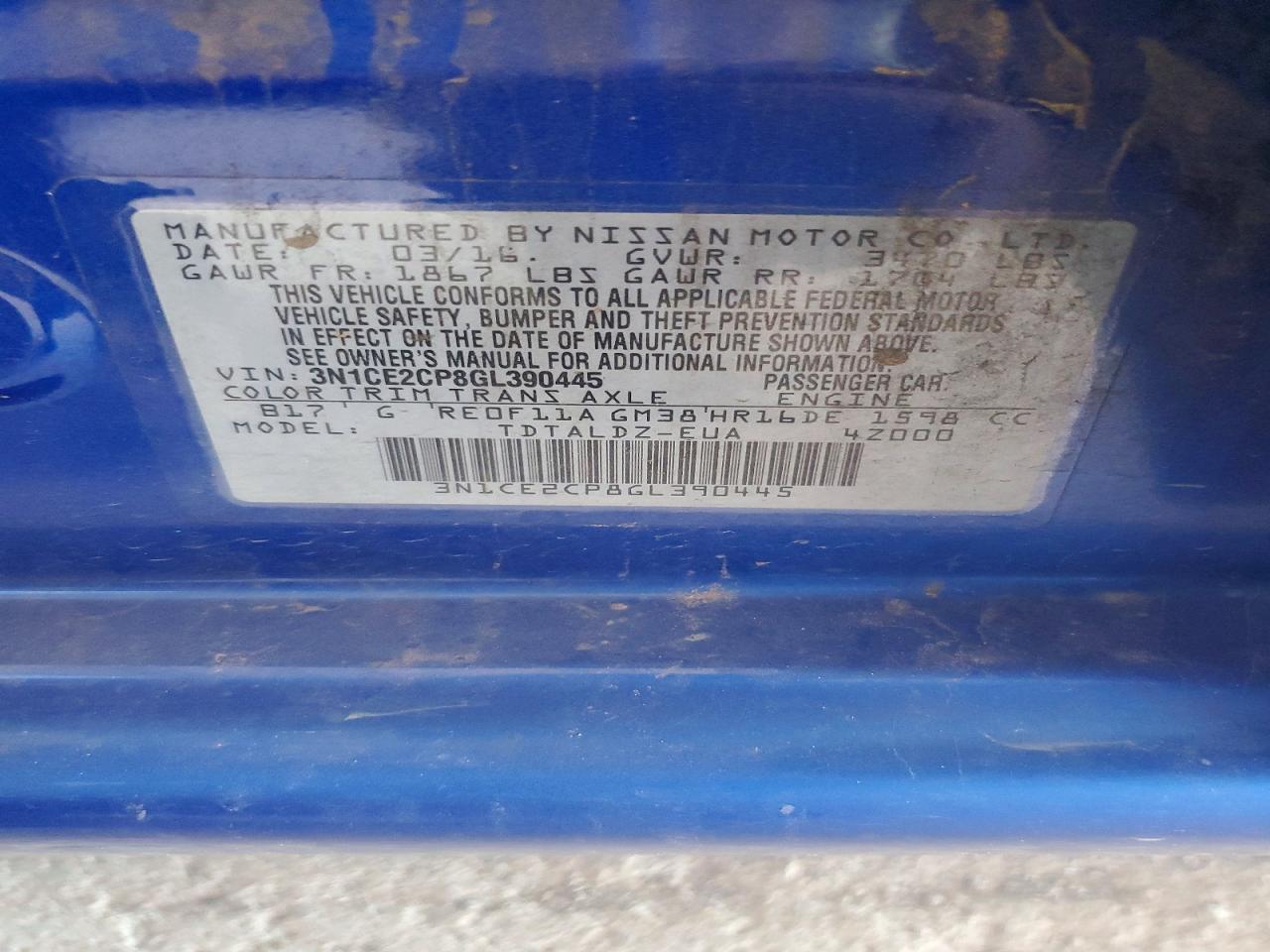 3N1CE2CP8GL390445 · 2016 NISSAN VERSA NOTE · 12/12