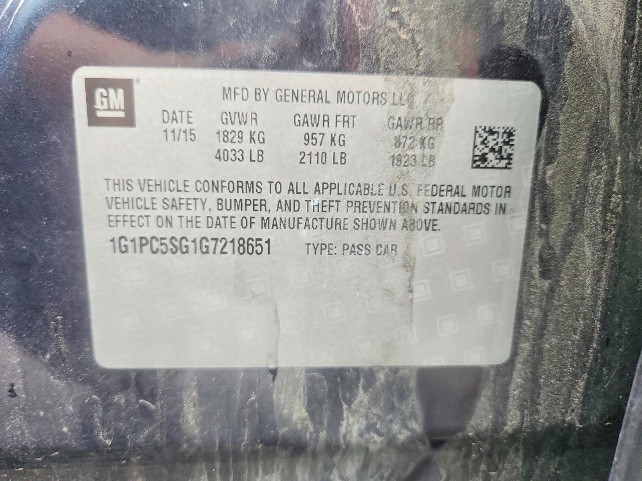 1G1PC5SG1G7218651 · 2016 CHEVROLET CRUZE LIMITED · 12/12
