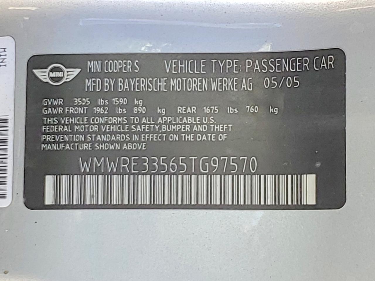 WMWRE33565TG97570 · 2005 MINI COOPER · 12/12