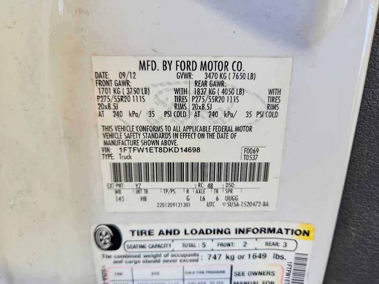 1FTFW1ET8DKD14698 · 2013 FORD F150 · 12/12