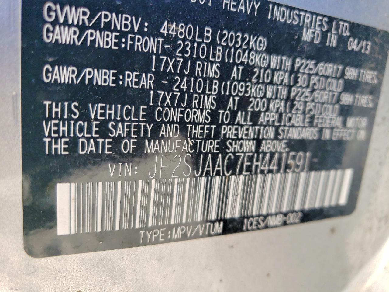 JF2SJAAC7EH441591 · 2014 SUBARU FORESTER · 12/12