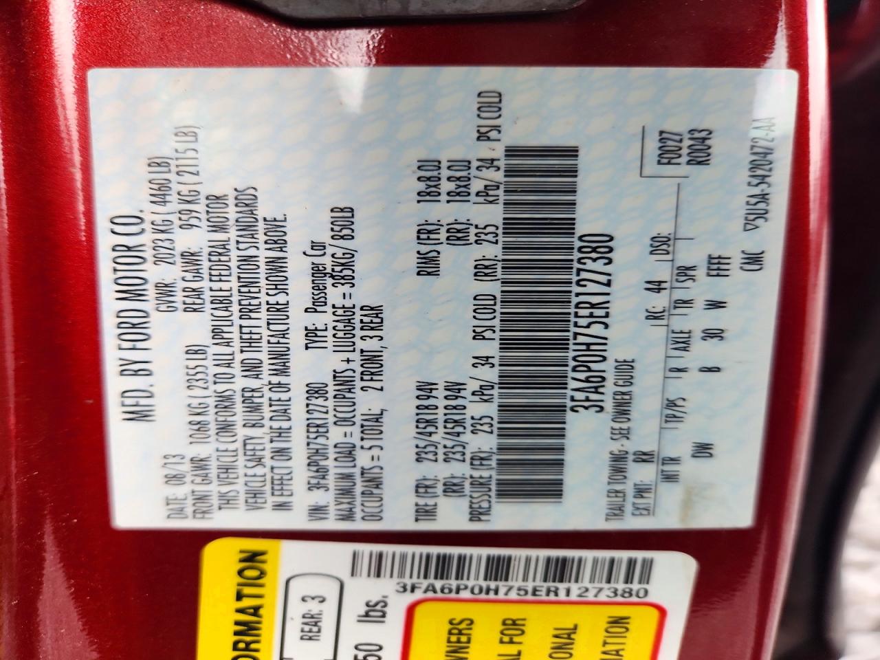 3FA6P0H75ER127380 · 2014 FORD FUSION · 12/12