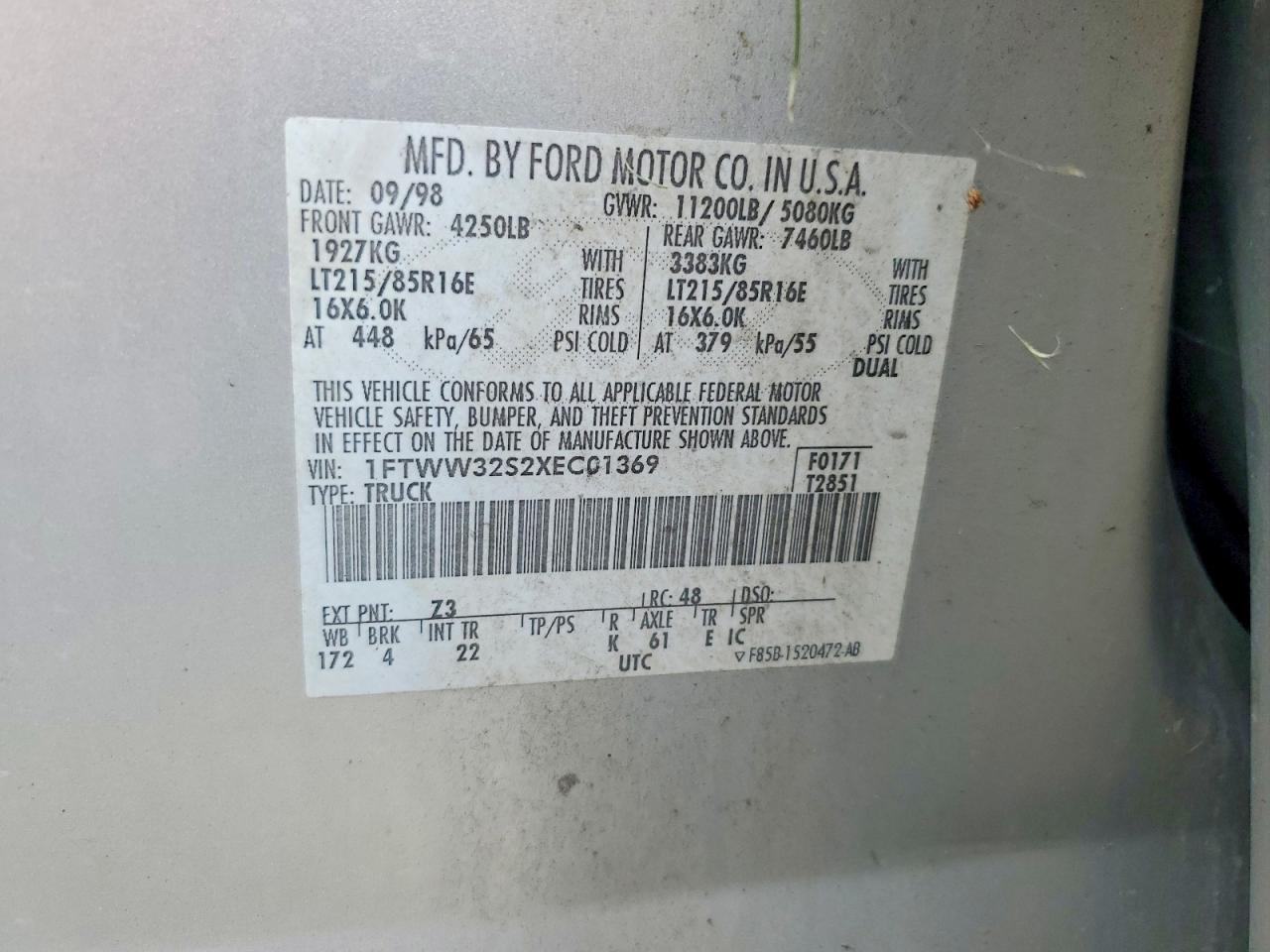 1FTWW32S2XEC01369 · 1999 FORD F350 · 12/12