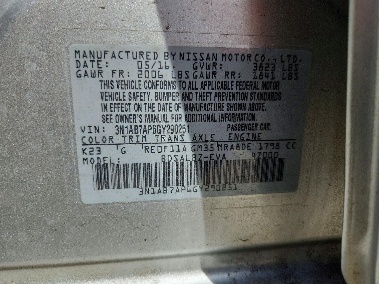 3N1AB7AP6GY290251 · 2016 NISSAN SENTRA · 12/12