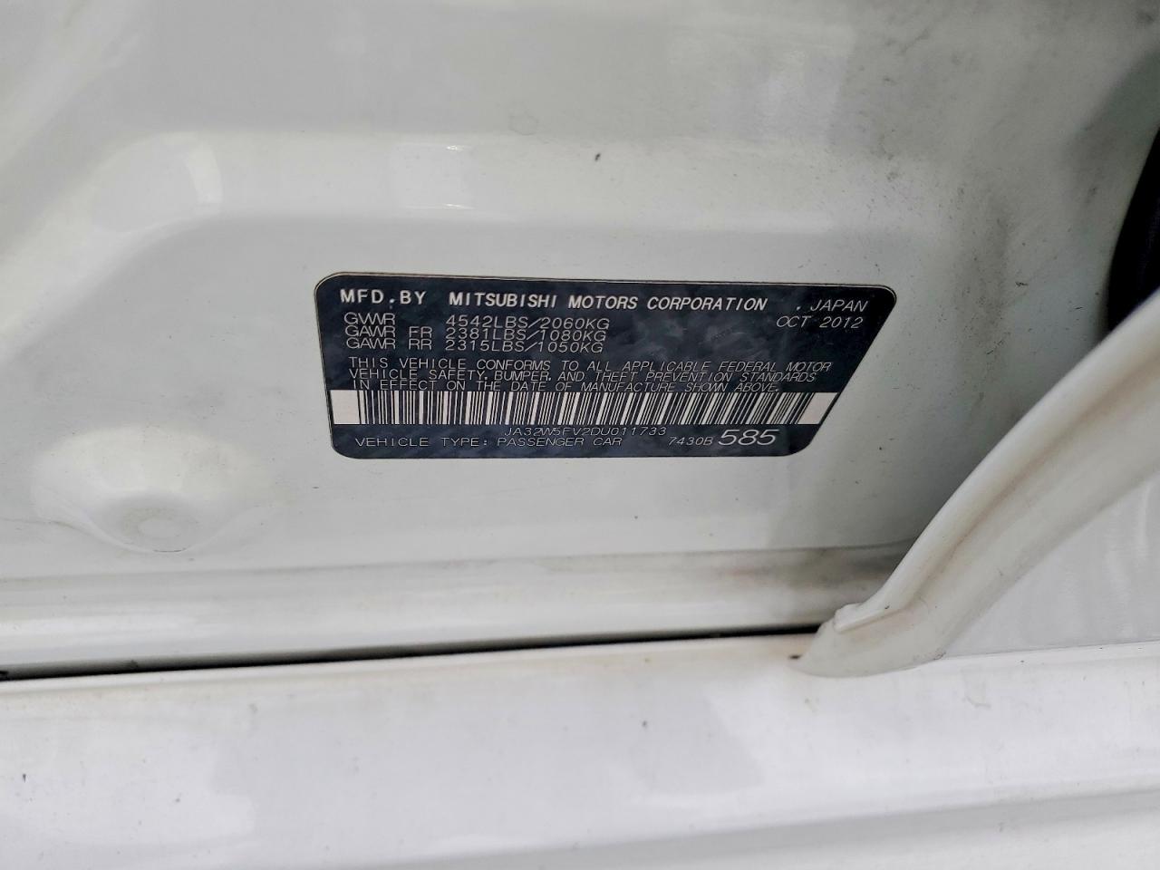 JA32W5FV2DU011733 · 2013 MITSUBISHI LANCER · 12/12