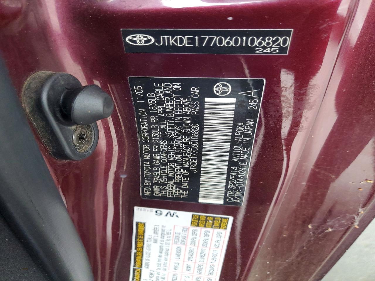 JTKDE177060106820 · 2006 SCION TC · 12/12