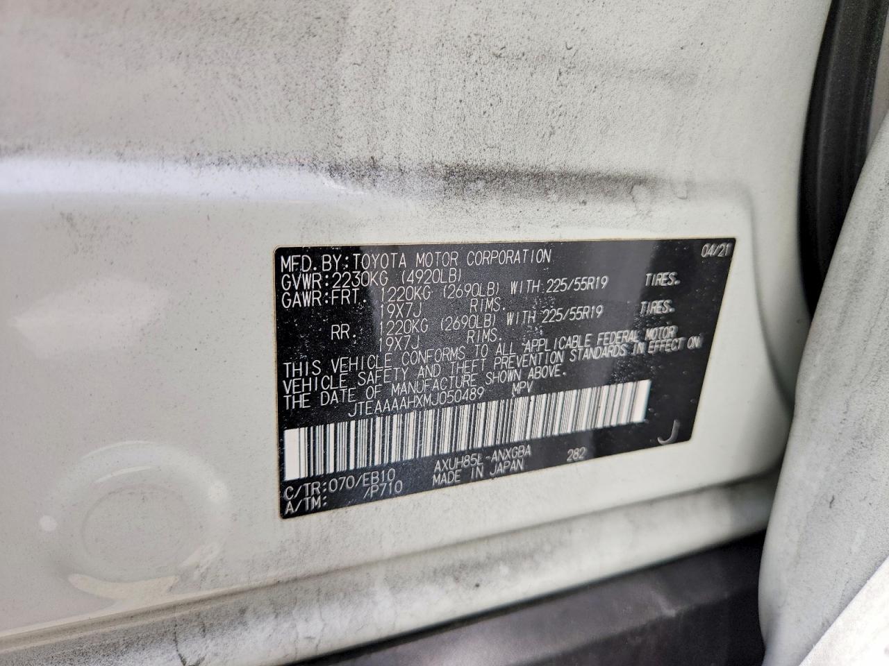 JTEAAAAHXMJ050489 · 2021 TOYOTA VENZA · 12/12