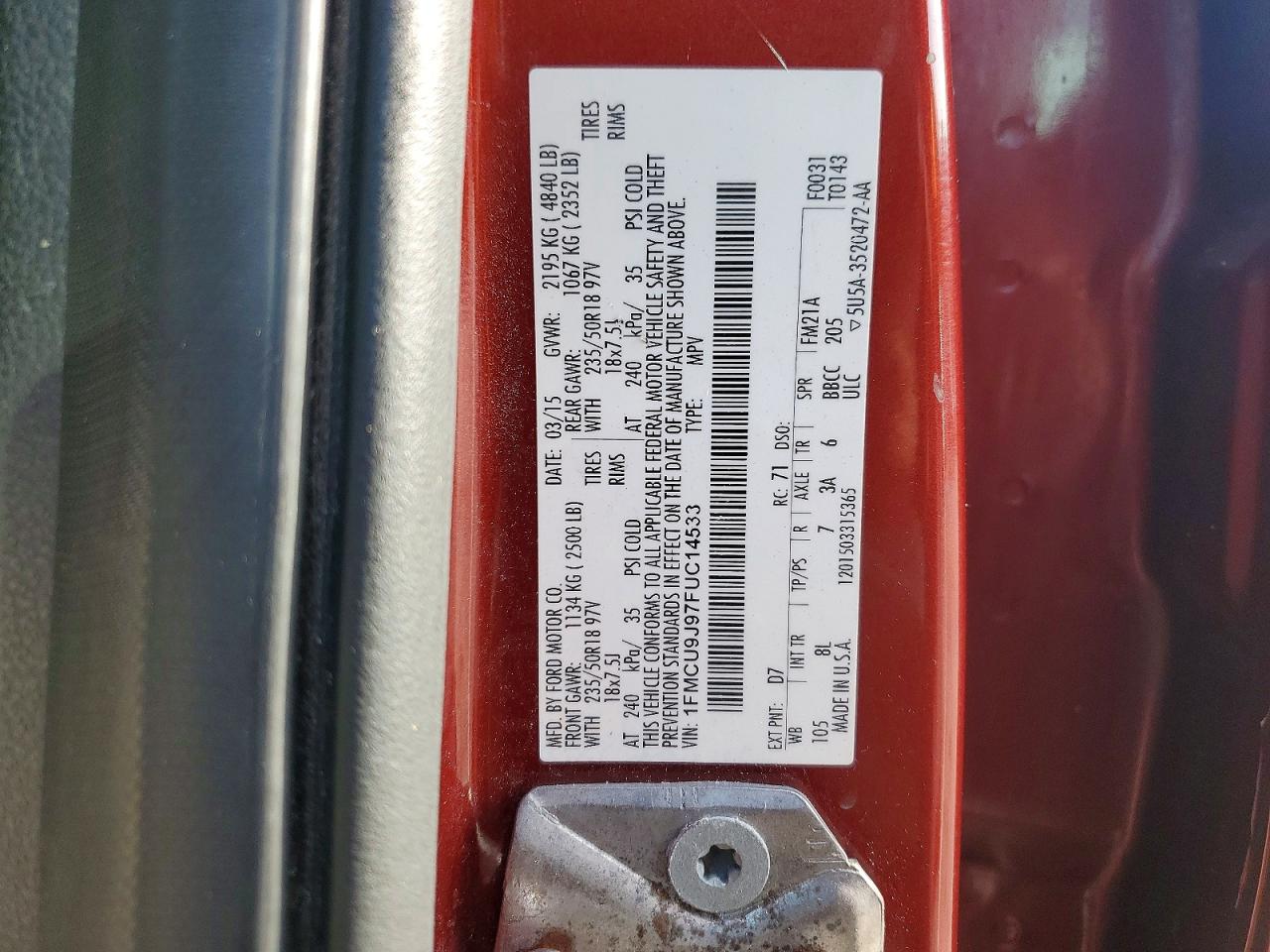1FMCU9J97FUC14533 · 2015 FORD ESCAPE · 12/12