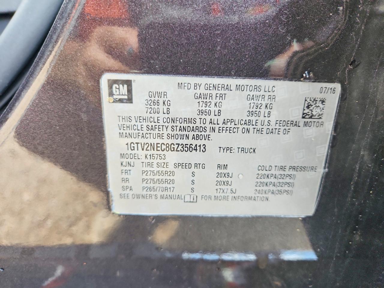 1GTV2NEC8GZ356413 · 2016 GMC SIERRA · 12/12