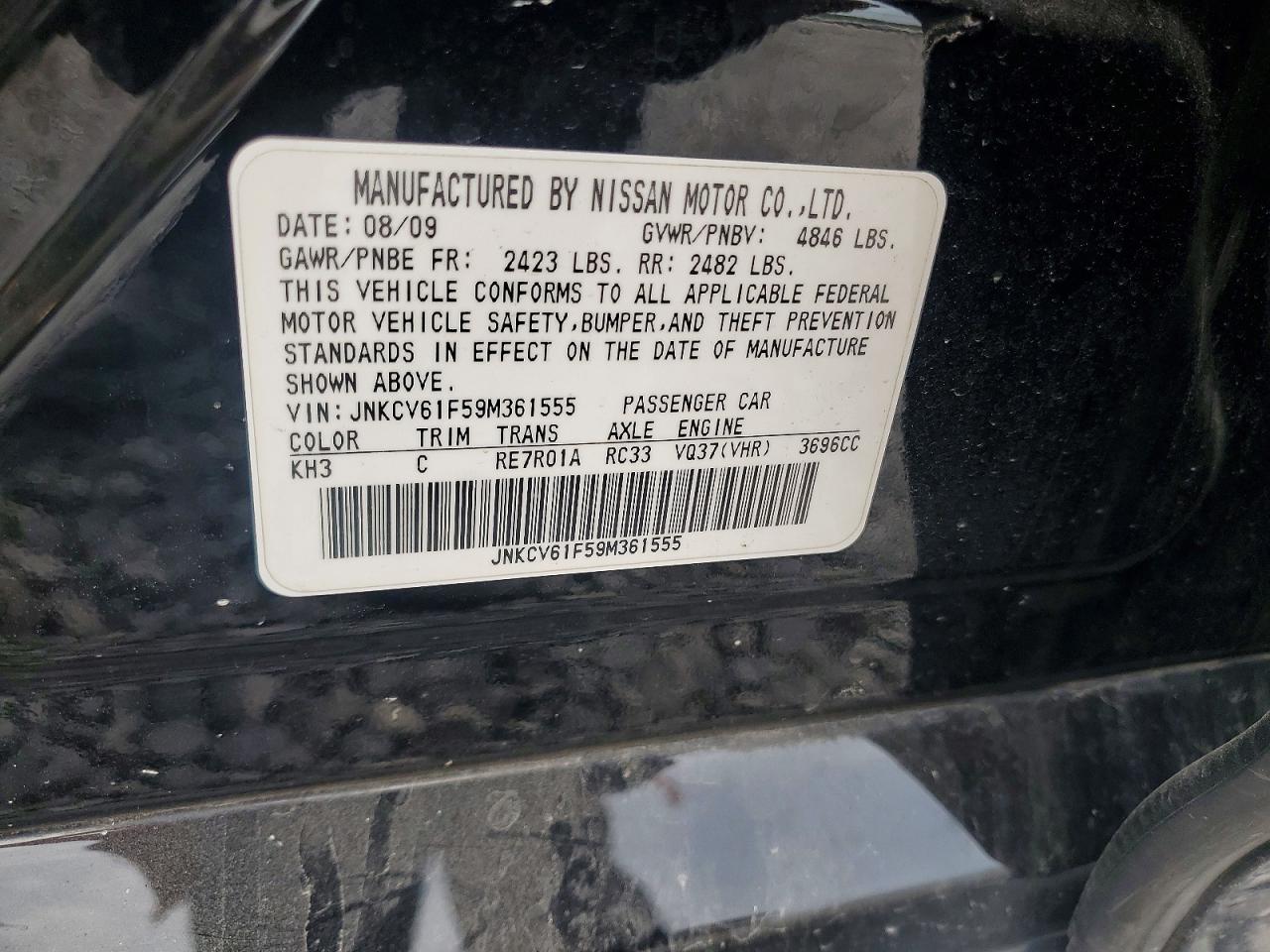 JNKCV61F59M361555 · 2009 INFINITI G37 SEDAN · 12/12
