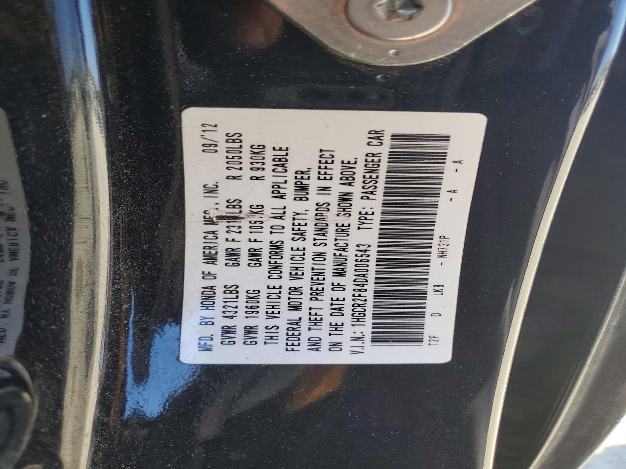 1HGCR2F84DA006543 · 2013 HONDA ACCORD · 12/12