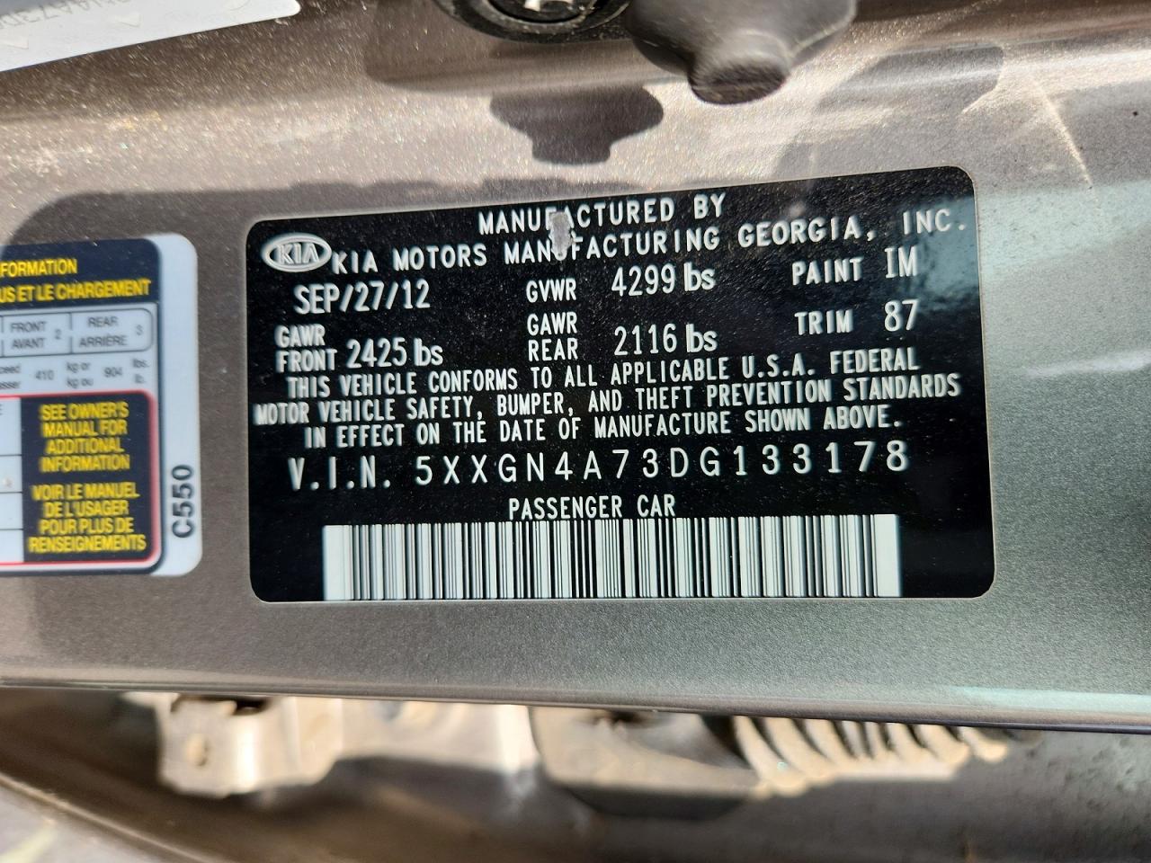 5XXGN4A73DG133178 · 2013 KIA OPTIMA · 12/12