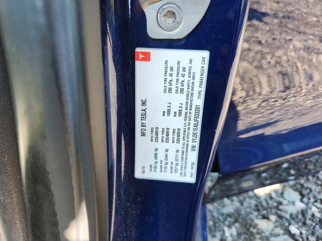 5YJ3E1EA5JF033391 · 2018 TESLA MODEL 3 · 12/12