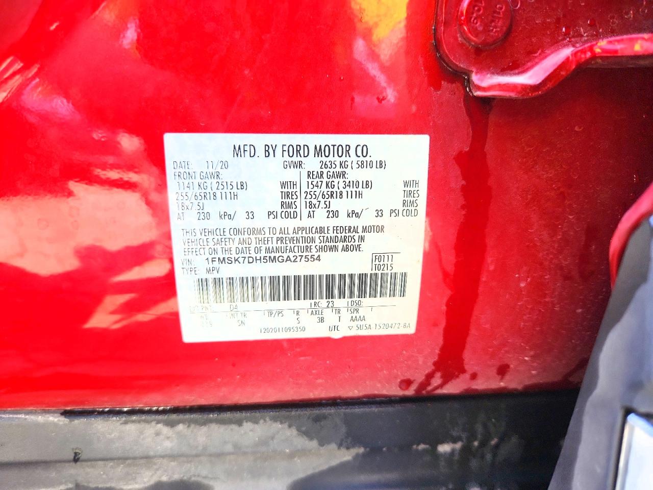 1FMSK7DH5MGA27554 · 2021 FORD EXPLORER · 12/12