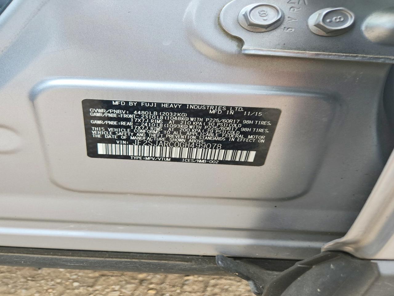 JF2SJARC0GH499078 · 2016 SUBARU FORESTER · 12/12