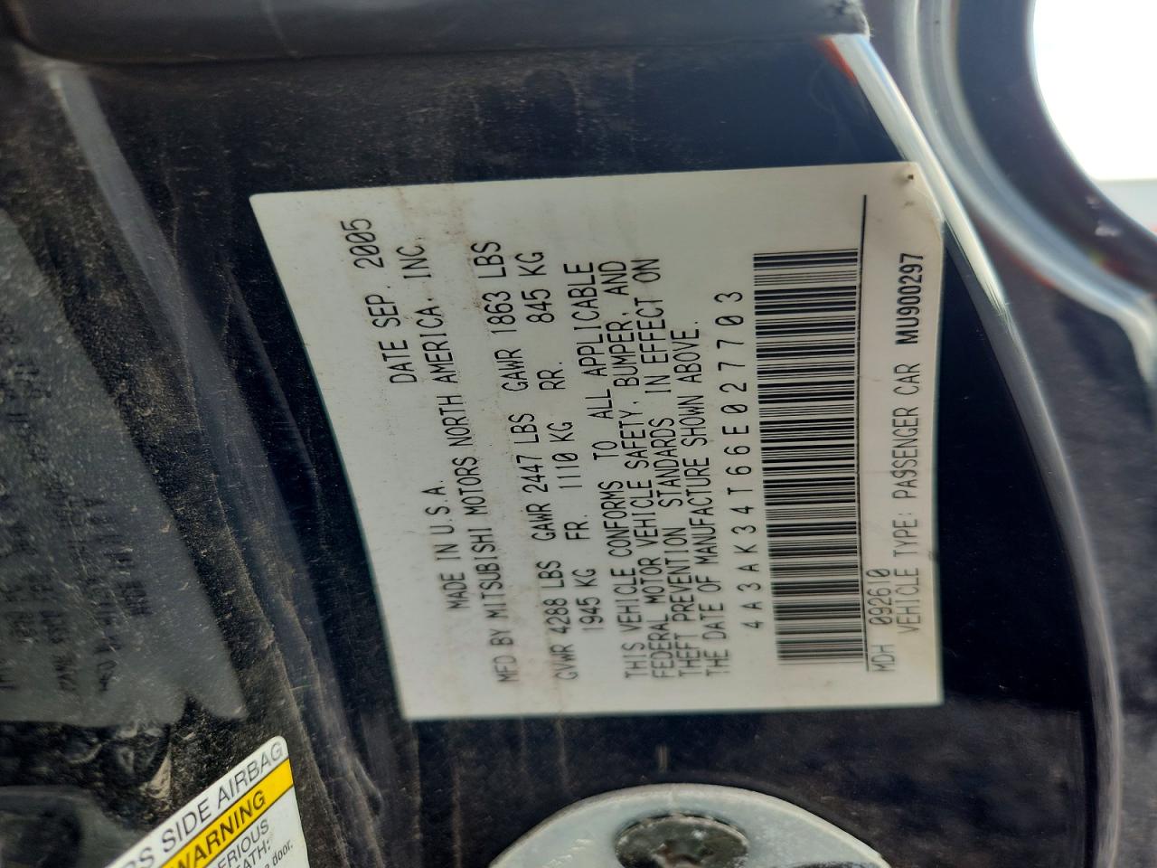 4A3AK34T66E027703 · 2006 MITSUBISHI ECLIPSE · 12/12