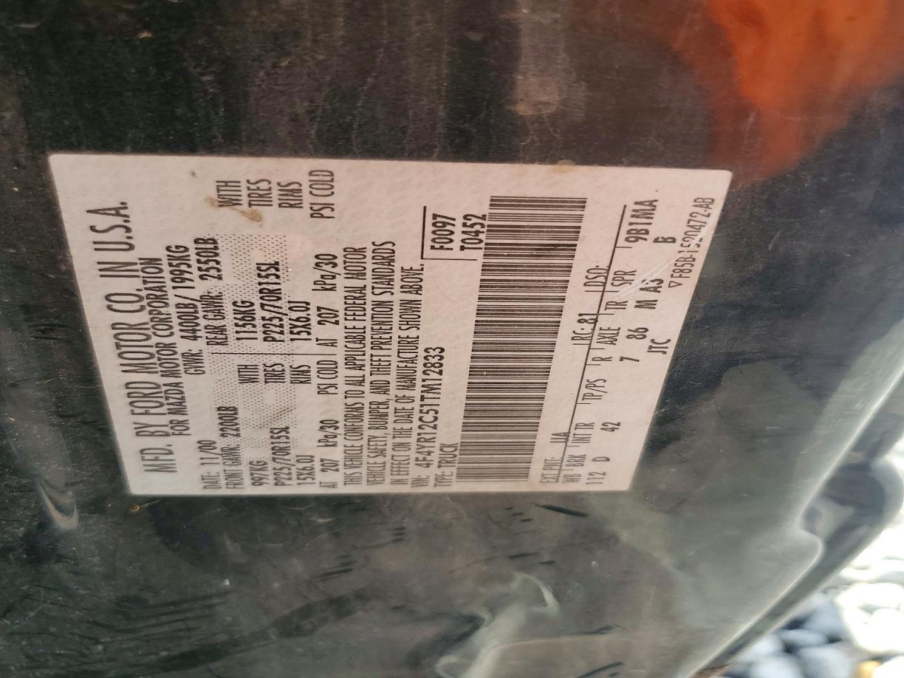 4F4YR12C51TM12833 · 2001 MAZDA B2500 · 12/12
