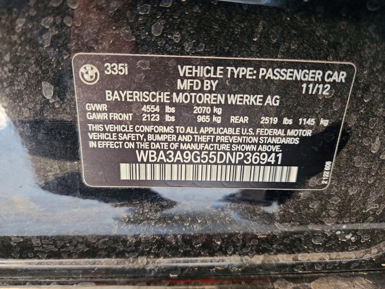 WBA3A9G55DNP36941 · 2013 BMW 335 · 12/12