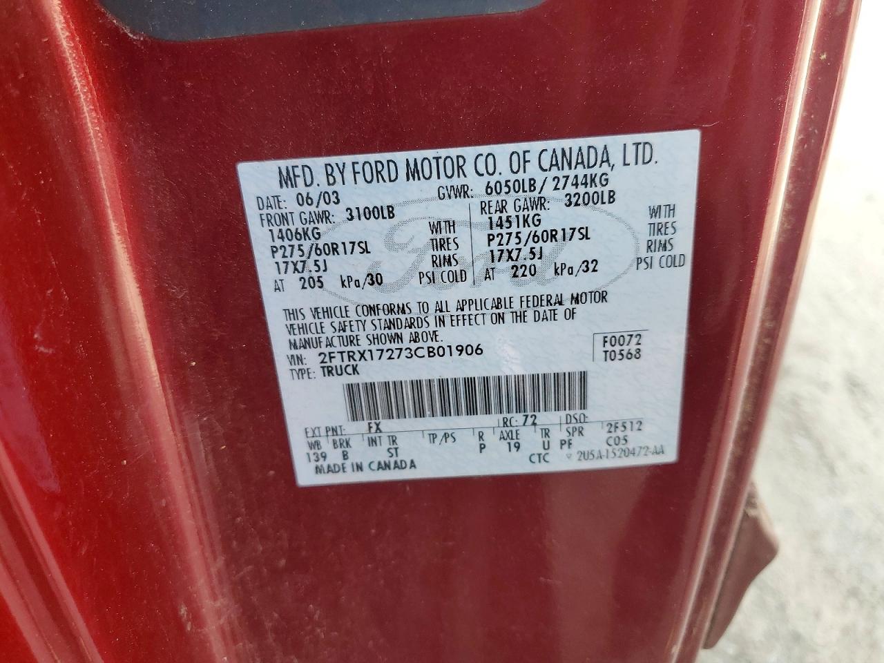 2FTRX17273CB01906 · 2003 FORD F150 · 12/12