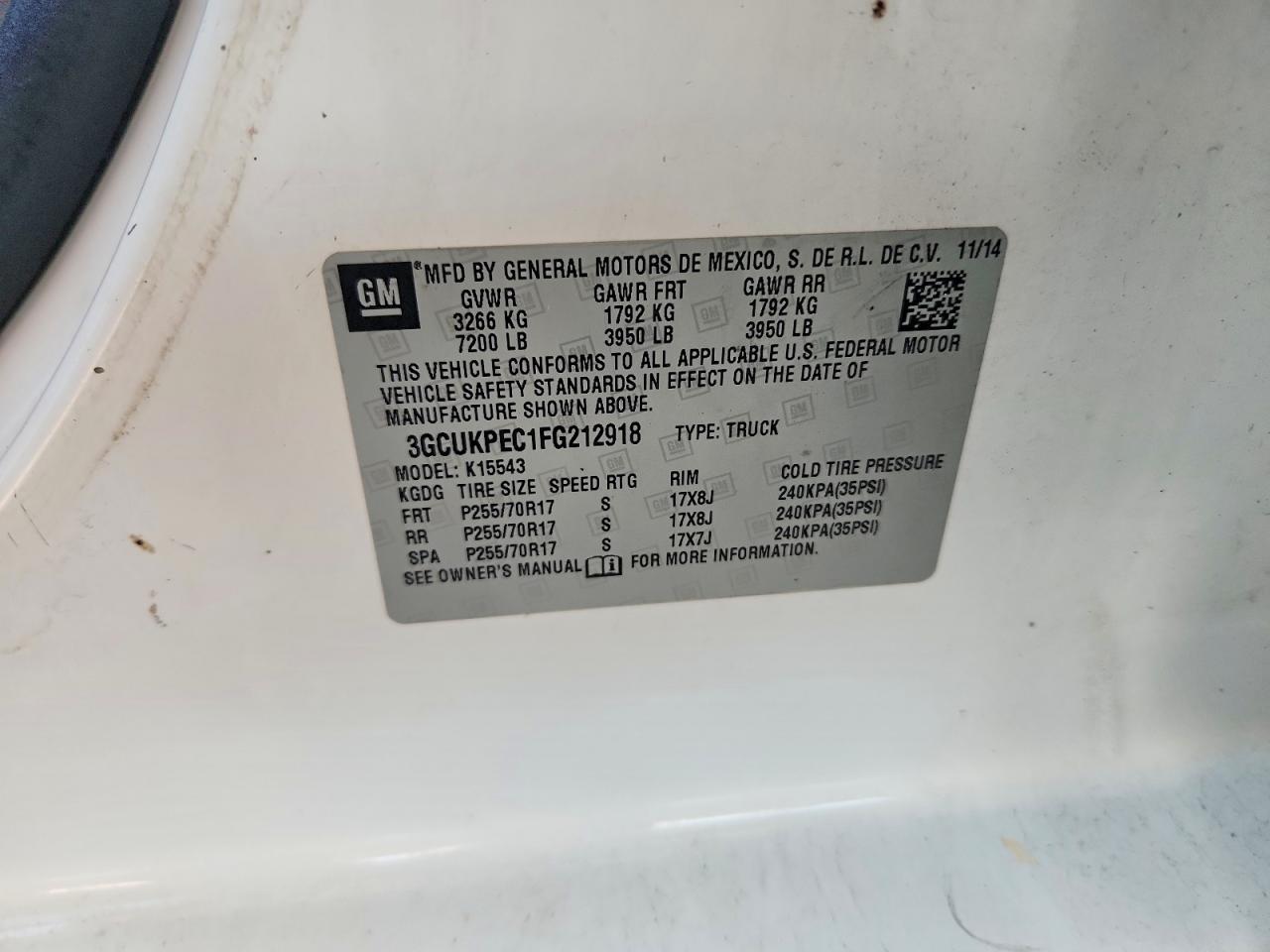 3GCUKPEC1FG212918 · 2015 CHEVROLET SILVERADO · 12/12