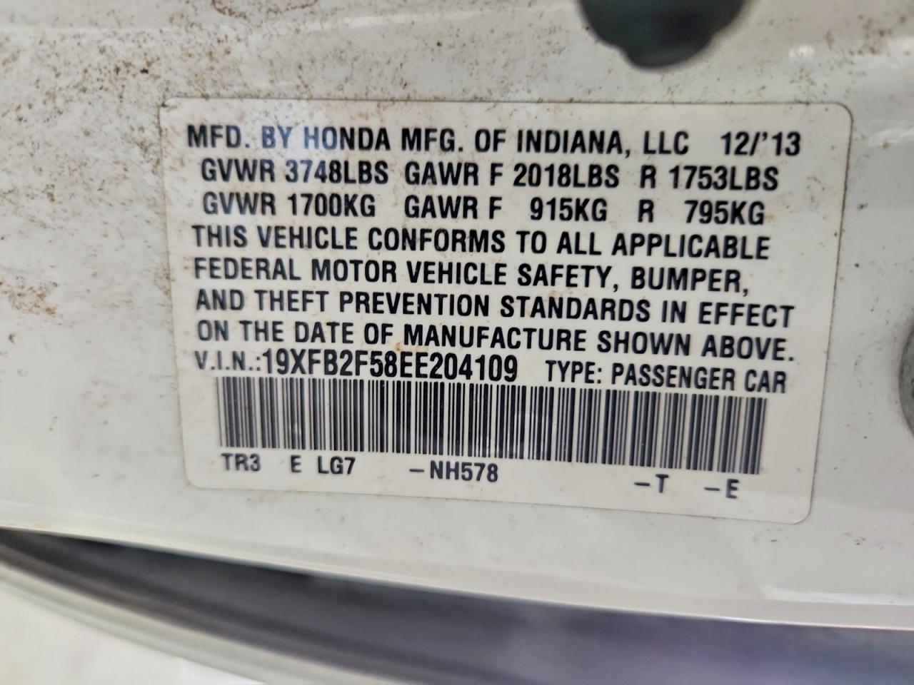 19XFB2F58EE204109 · 2014 HONDA CIVIC · 12/12