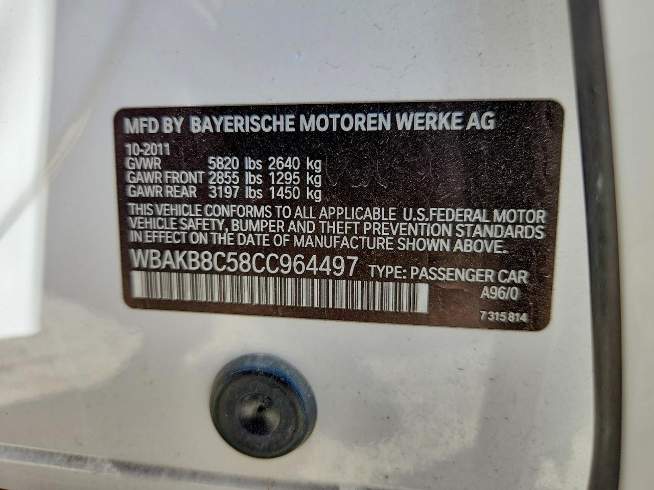 WBAKB8C58CC964497 · 2012 BMW 750 · 12/12