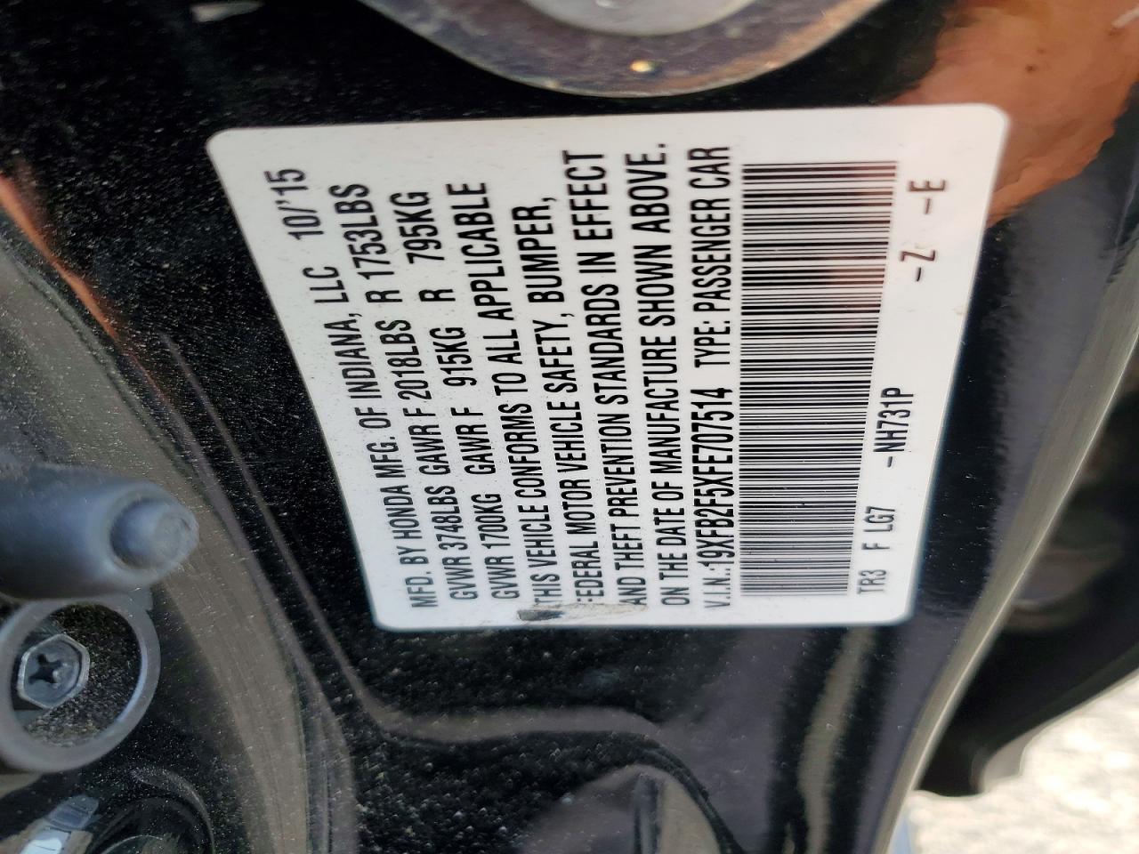 19XFB2F5XFE707514 · 2015 HONDA CIVIC · 12/12