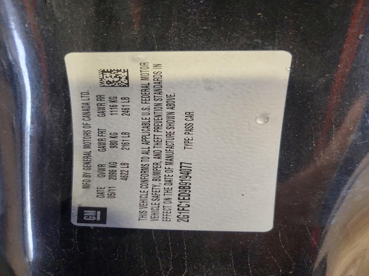 2G1FC1ED9B9194077 · 2011 CHEVROLET CAMARO · 12/12