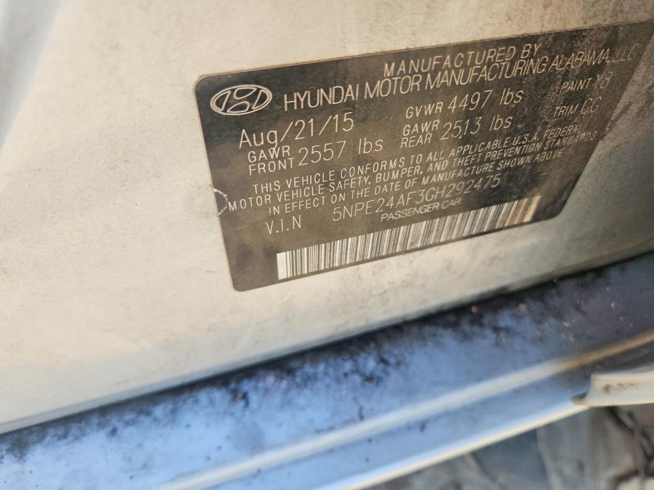5NPE24AF3GH292475 · 2016 HYUNDAI SONATA · 12/12