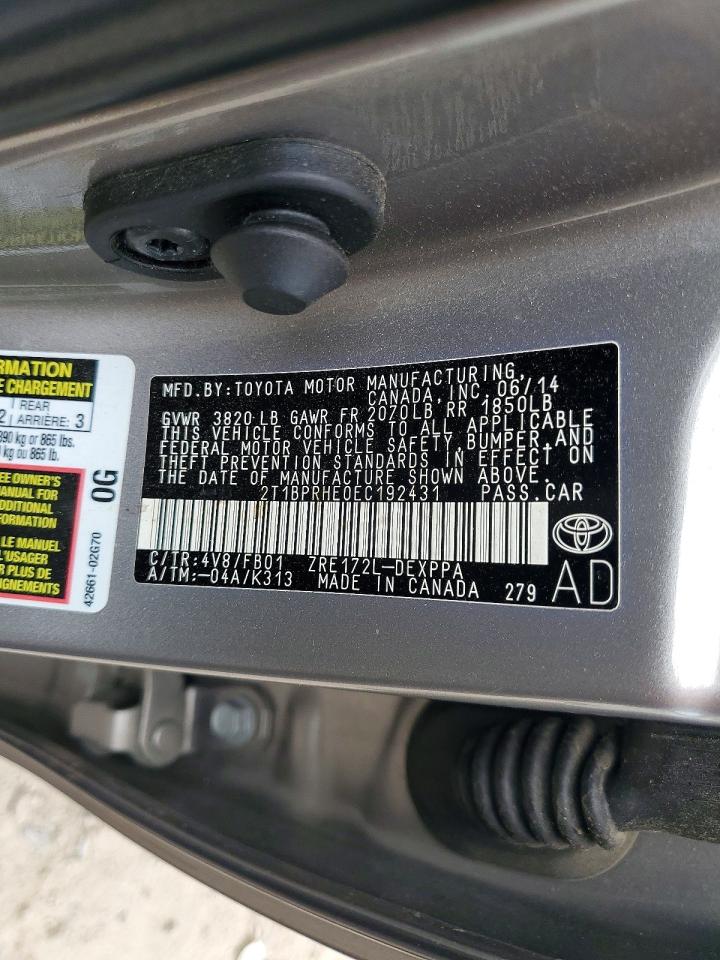 2T1BPRHE0EC192431 · 2014 TOYOTA COROLLA · 12/12