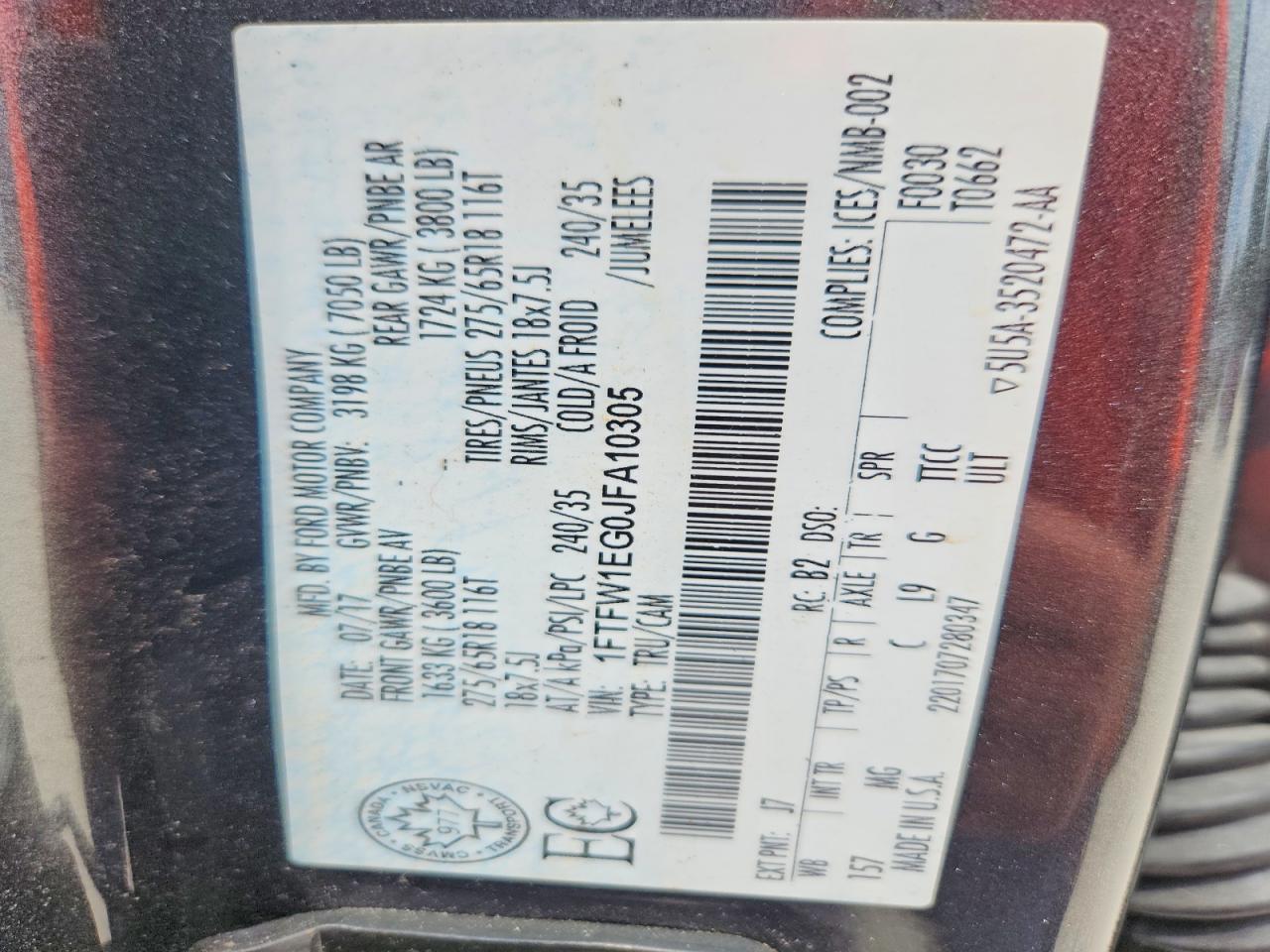 1FTFW1EG0JFA10305 · 2018 FORD F150 · 12/12