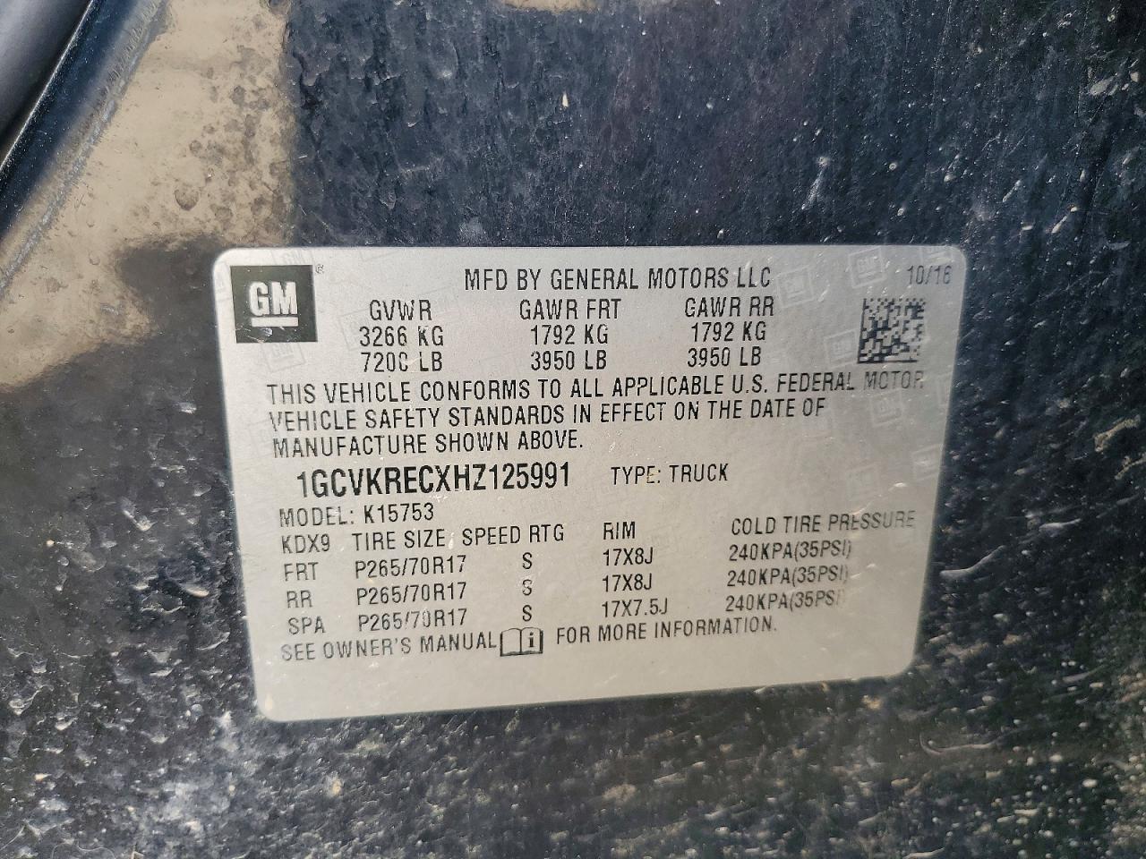 1GCVKRECXHZ125991 · 2017 CHEVROLET SILVERADO · 12/12