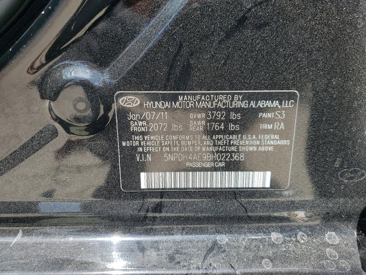 5NPDH4AE9BH022368 · 2011 HYUNDAI ELANTRA · 12/12