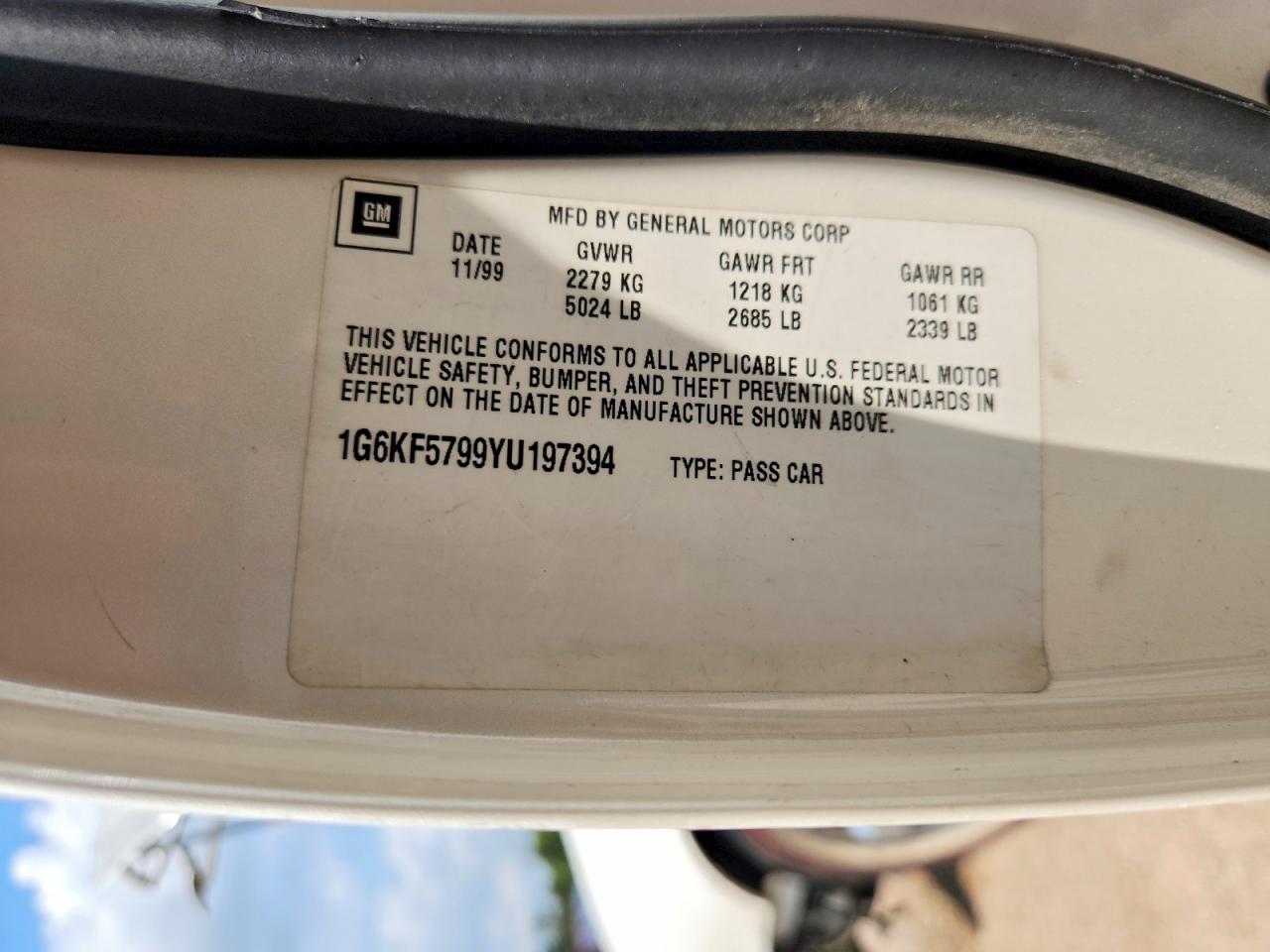 1G6KF5799YU197394 · 2000 CADILLAC DEVILLE · 12/12