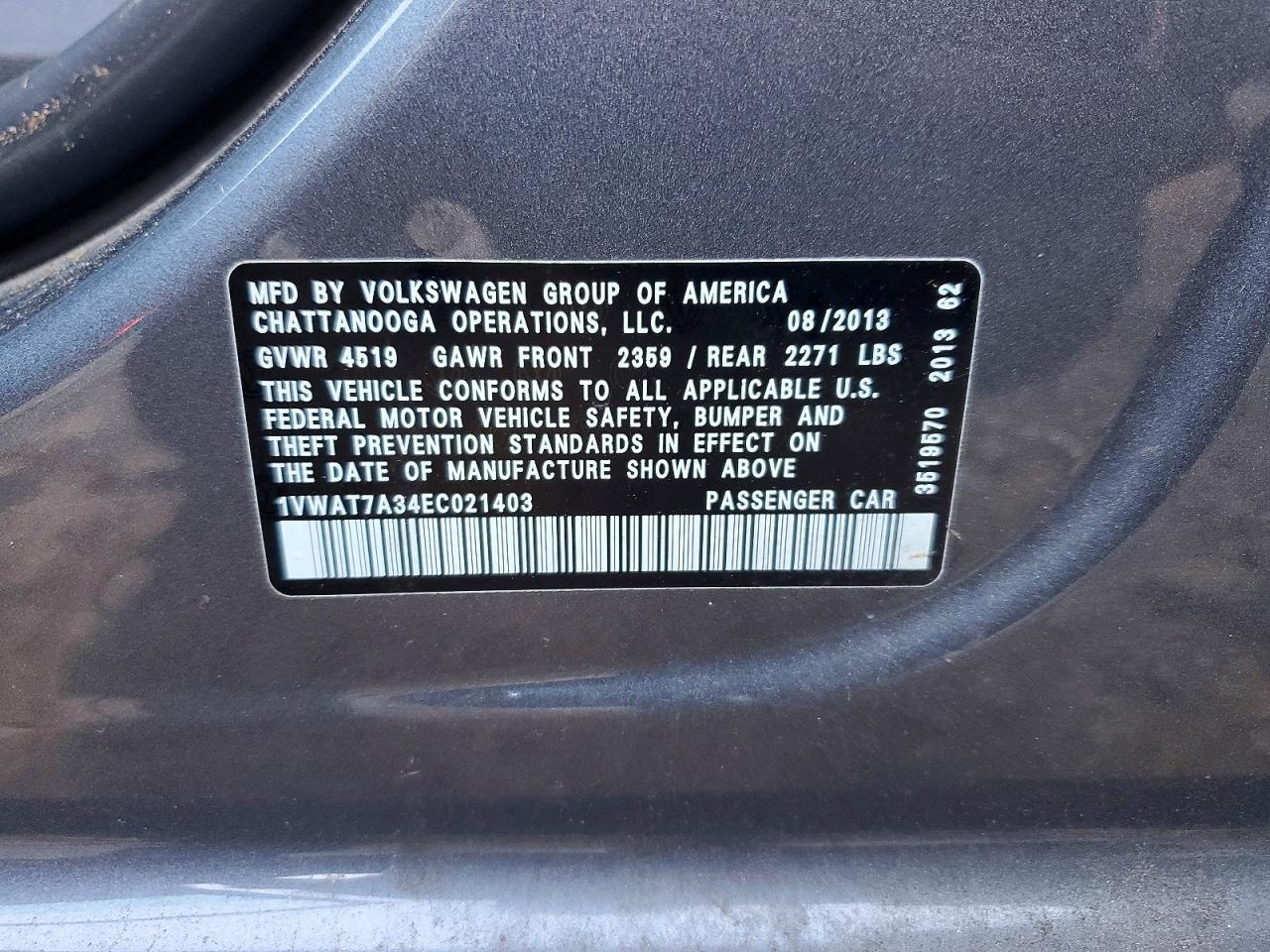 1VWAT7A34EC021403 · 2014 VOLKSWAGEN PASSAT · 12/12
