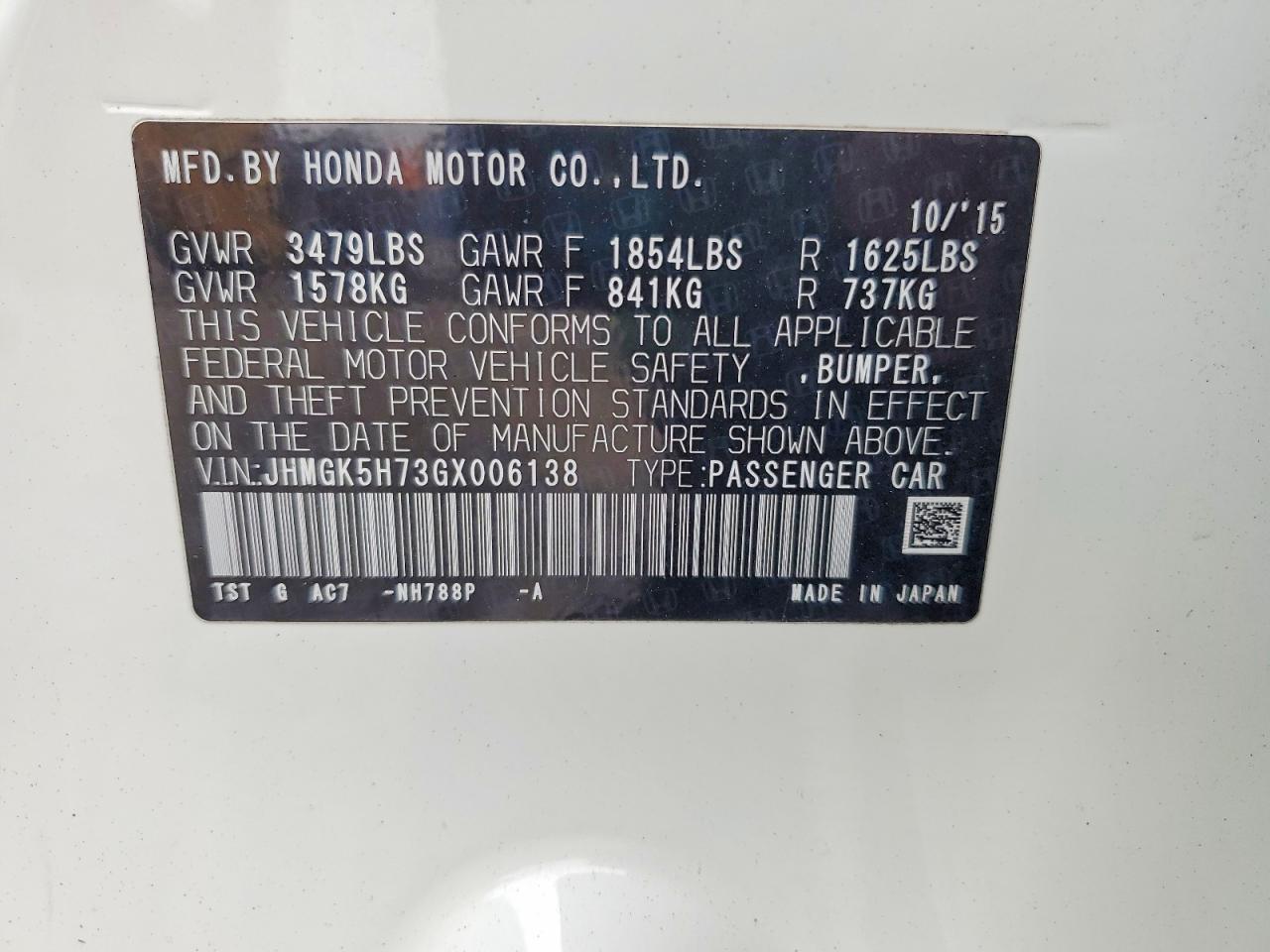 JHMGK5H73GX006138 · 2016 HONDA FIT · 12/12