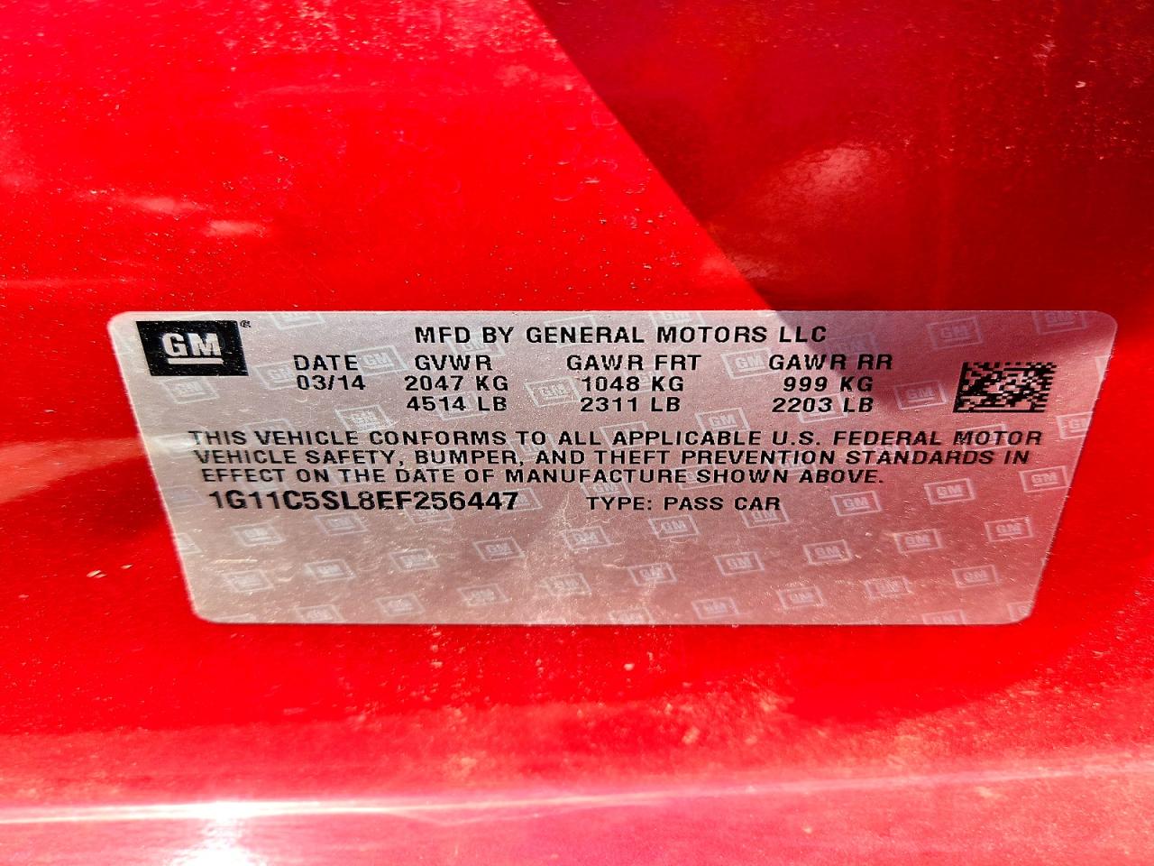 1G11C5SL8EF256447 · 2014 CHEVROLET MALIBU · 12/12