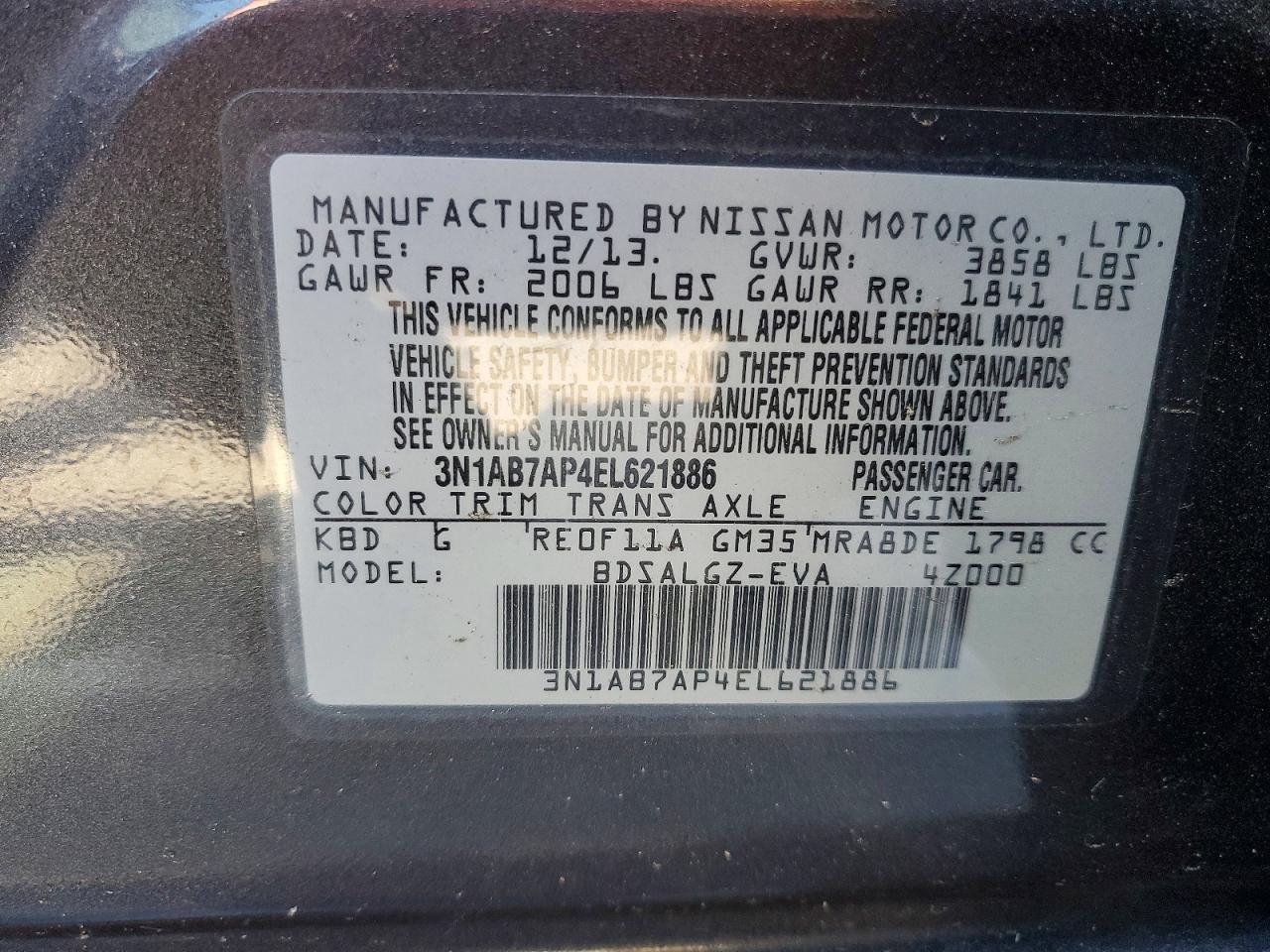 3N1AB7AP4EL621886 · 2014 NISSAN SENTRA · 12/12
