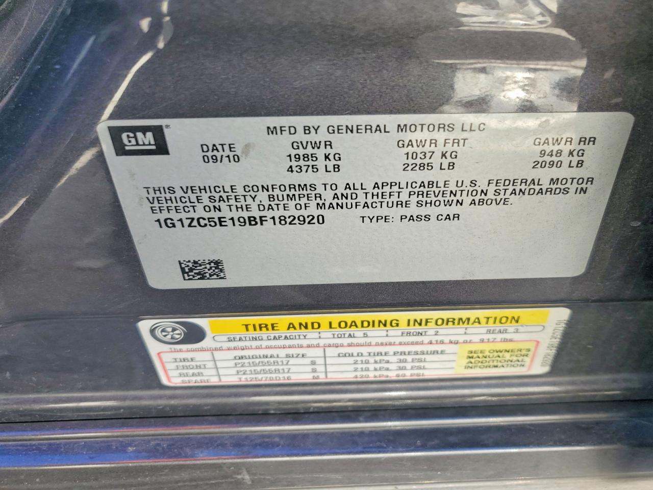 1G1ZC5E19BF182920 · 2011 CHEVROLET MALIBU · 12/12
