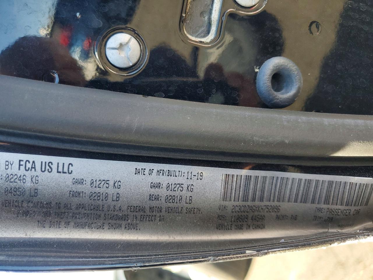 2C3CDZAGXKH752096 · 2019 DODGE CHALLENGER · 12/12